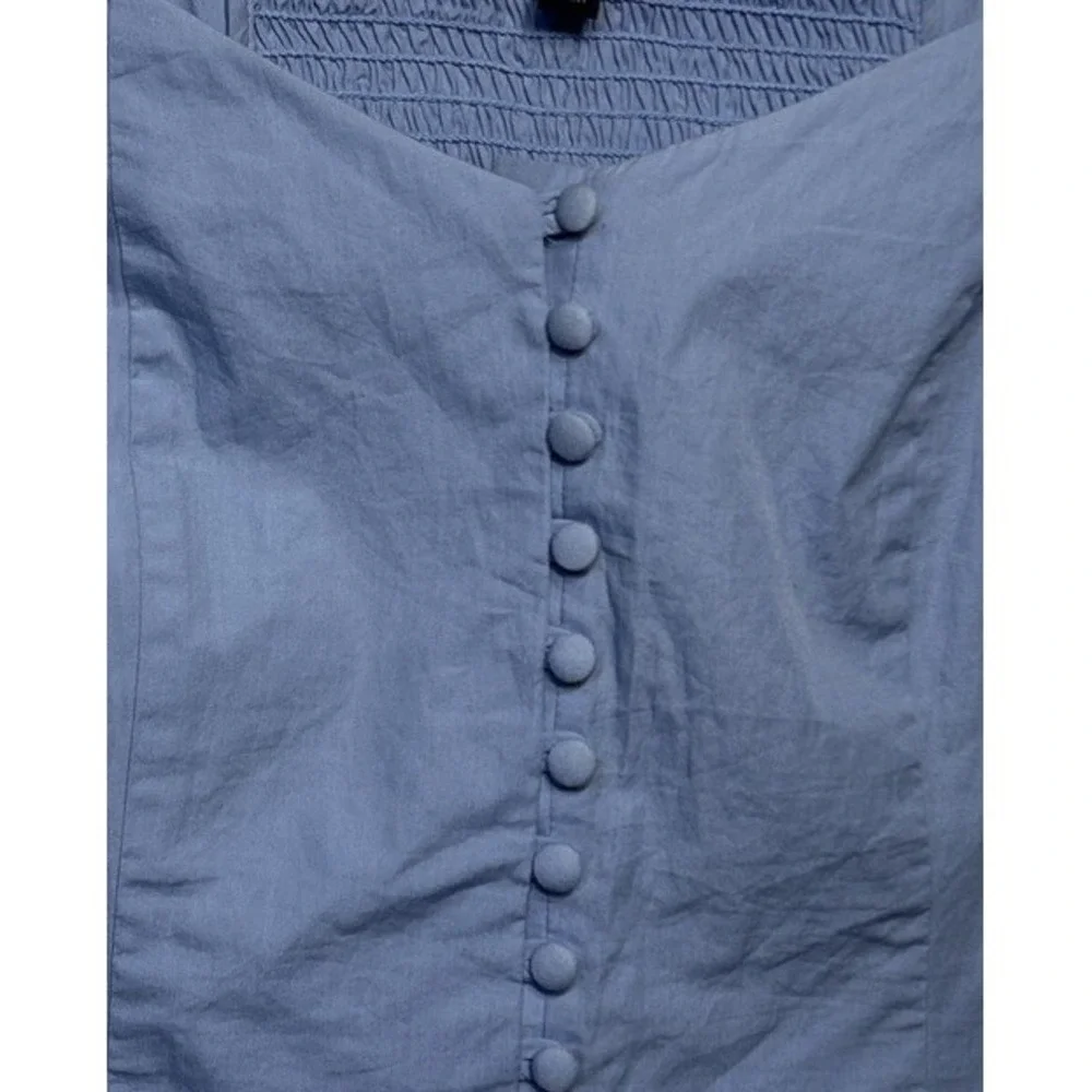 Banana Republic Cropped Puff Sleeve Button Down Blouse Light Blue Women's Sz XS‎